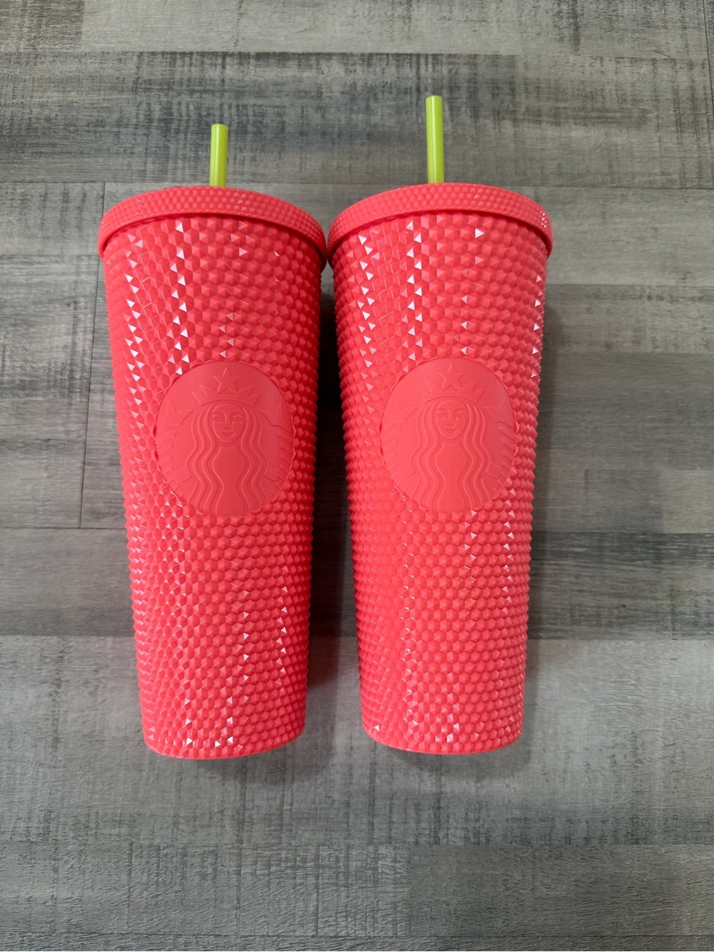 Starbucks Studded Tumbler Cold Cup Coral Red 24 oz Lime Straw Lot of 2